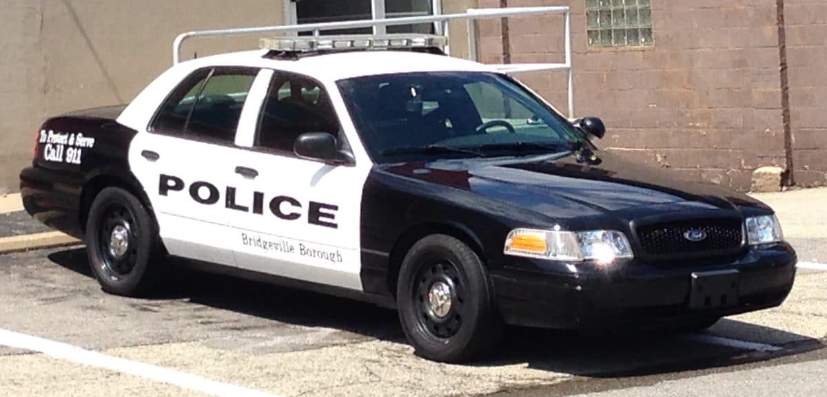 A Bridgeville Police car parked outside of the station