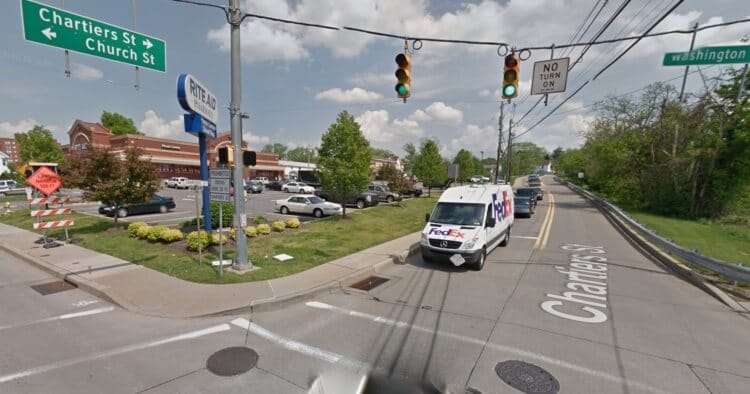 The intersection of Washington Avenue and Chartiers Street as seen from Google Maps Street View