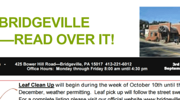 A screencapture of the Bridgeville Borough newsletter