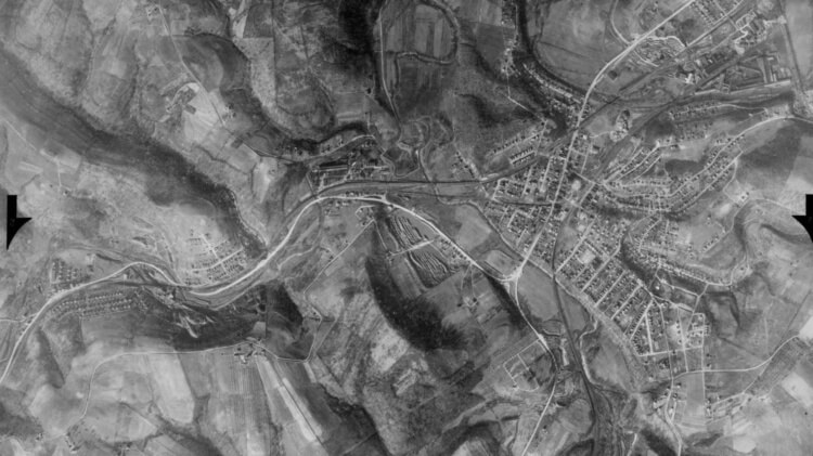 An aerial photo of the Greater Bridgeville Area circa 1937-1942.
