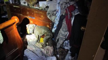 A dog stands in a house that was in "deplorable condition" according to Bridgeville Police