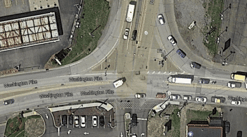 An overhead view of the intersection of Washington Pike and Route 50