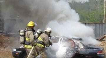 Firefighters in Barren Springs, VA extinguish a car fire during a drill using F-500 Encapsulator Agent
