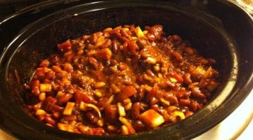 Close up photo of a pot of chili cooking