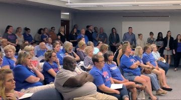 Teachers and parents packed into the Chartiers Valley School Board meeting room Tuesday night for a budget discussion.
